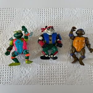 Vintage 80s 90s Teenage Mutant Ninja Turtles TMNT Action Figures Set of 3
